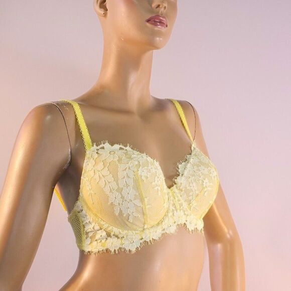 Victoria's Secret Dream Angels Push Up Bra Women's Size 32DD Yellow Floral Lace - Picture 4 of 10